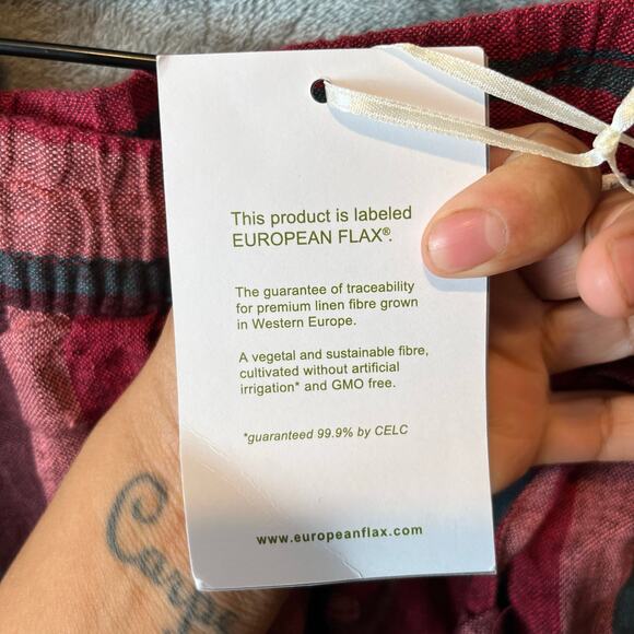 Garnet Hill Easy Linen Pull On Skirt Large Red Teal Striped EUROPEAN FLAX New - Picture 2 of 6